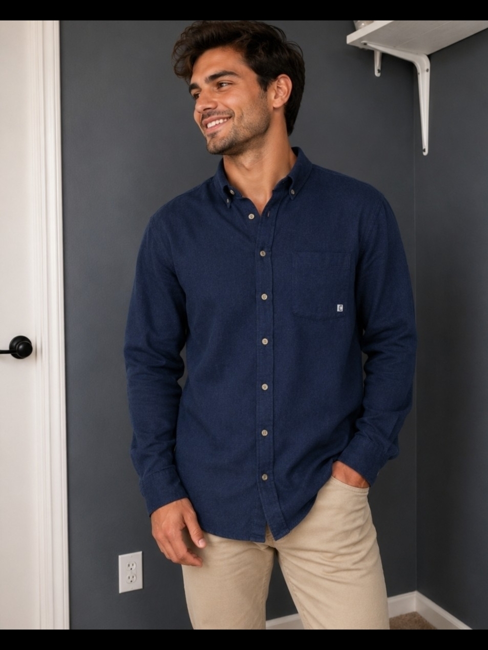 Men's Navy Button-Down Shirt with Pocket